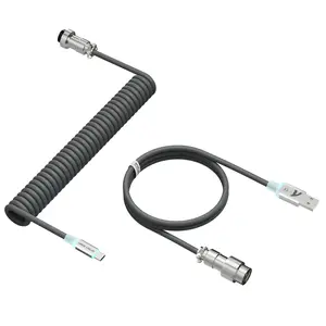 ATTACK SHARK C01 Ultra Custom Coiled USB C to A Cable for Mechanical Keyboard,RGB Light Plug,Double-Sleeved Gaming Cable with Detachable Metal Aviator,for Popular Gaming Consoles Keyboard Mouse