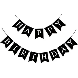 Happy Birthday Banner, Black Happy Birthday Decorations Birthday Sign for Birthday Party Backdrop Decor, Black Happy Birthday Sign Party Hanging Supplies for Girls Boys and Women
