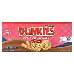 ChocZero Premium Cookies, Golden Dunkies, Vanilla & Creme Cookies, Churro, 12 Packs, 0.75 oz (21 g) Each