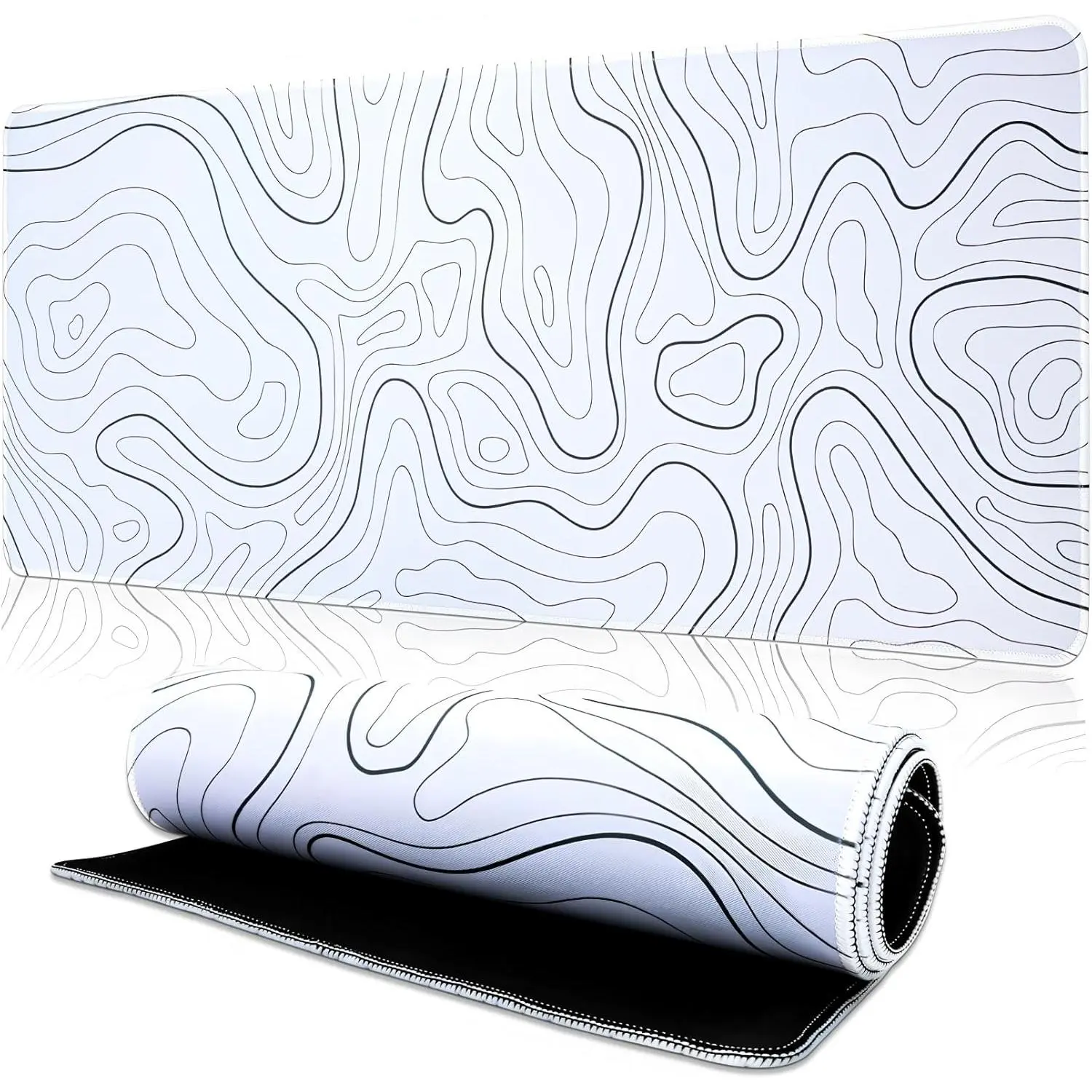 Pad Gaming Mousepad, 31.5 x 11.8in Large Desk Mat Keyboard Pads Extend Long XL  Mat with Non-Slip Base Desk Accessories for  Office Keyboard  (White Topographic)