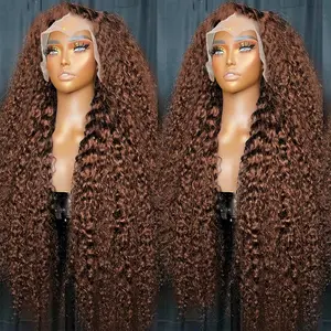 Bling Hair Chocolate Brown Curly 13x4 Lace Front Wig #4 Colored Human Hair Wigs Pre Plucked Deep Wave 13X6 Lace Frontal Wig For Black Women