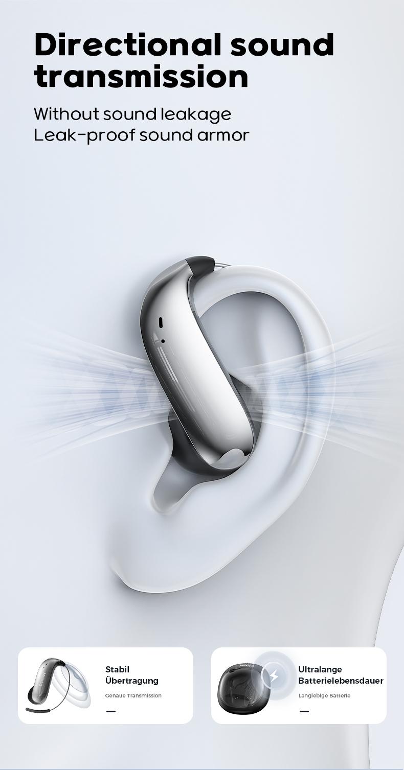 MINISO MS210 Wireless Earbuds Bluetooth Headphones with Zero Gravity Titan-Ohrhaken-Design, Sound, Wireless Earphones Headset Bluetooth 6.0, IPX5 Waterproof & Welding Resistant, Ideal for Travel & Electronic Gifts for Men Stereo Audio