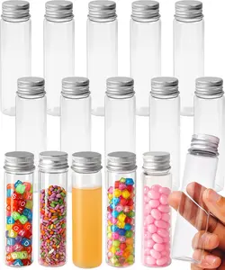 Berenti Plastic Test Tubes with Caps (50 ml) - 28 x 109 mm (W x L) Test Tubes as Storage Containers for Candy, Beads, Powder, Sample Testing, Home & Party Décor
