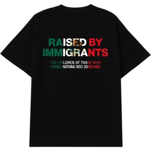 Raised By Immigrants Back Print Shirt Mexican American Pride Tee Latino Heritage Empowerment Top Cultural Identity Quote Unisex Gildan Cotton Shirt