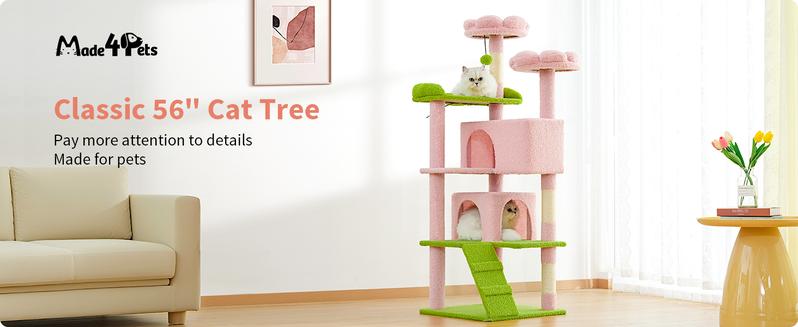 MADE 4 PETS Cat Tree 54-Inch Contemporary Design with Sisal Scratching Post & Climbing Ladder for Small Medium Cats Play House Condo MADE 4 PETS Cat Tree 54-Inch Contemporary Design with Sisal Scratching Post & Climbing Ladder for Small Medium Cats Play House Condo