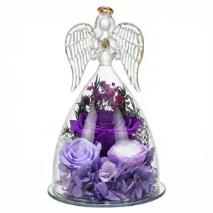 Real Preserved Rose in Glass Angel Figurine - Eternal Flower Gift for Mom, Wife, Grandma - Valentine's Day & Birthday Decor Ornaments Decorative room decorations