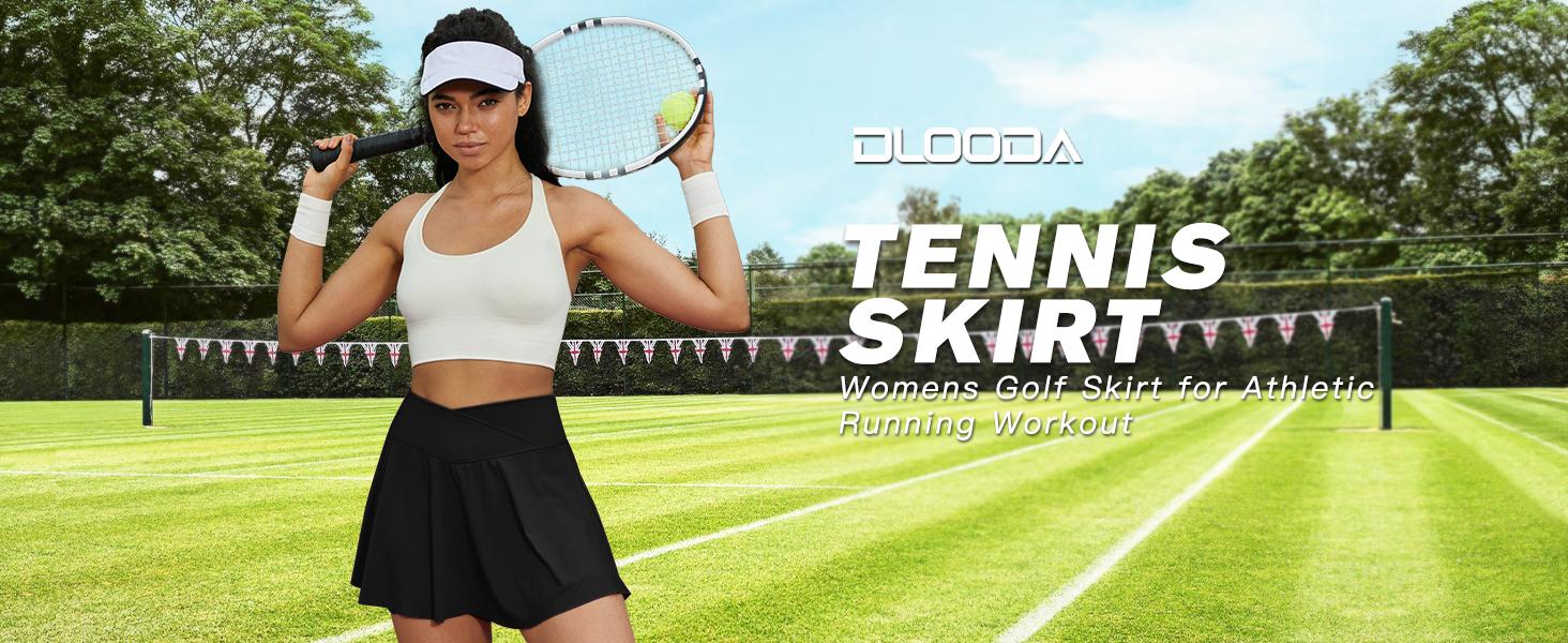 Dlooda Womens Tennis Skirt with Pockets Shorts Crossover High Waisted Athletic Skorts Skirts for Golf Running Workout
