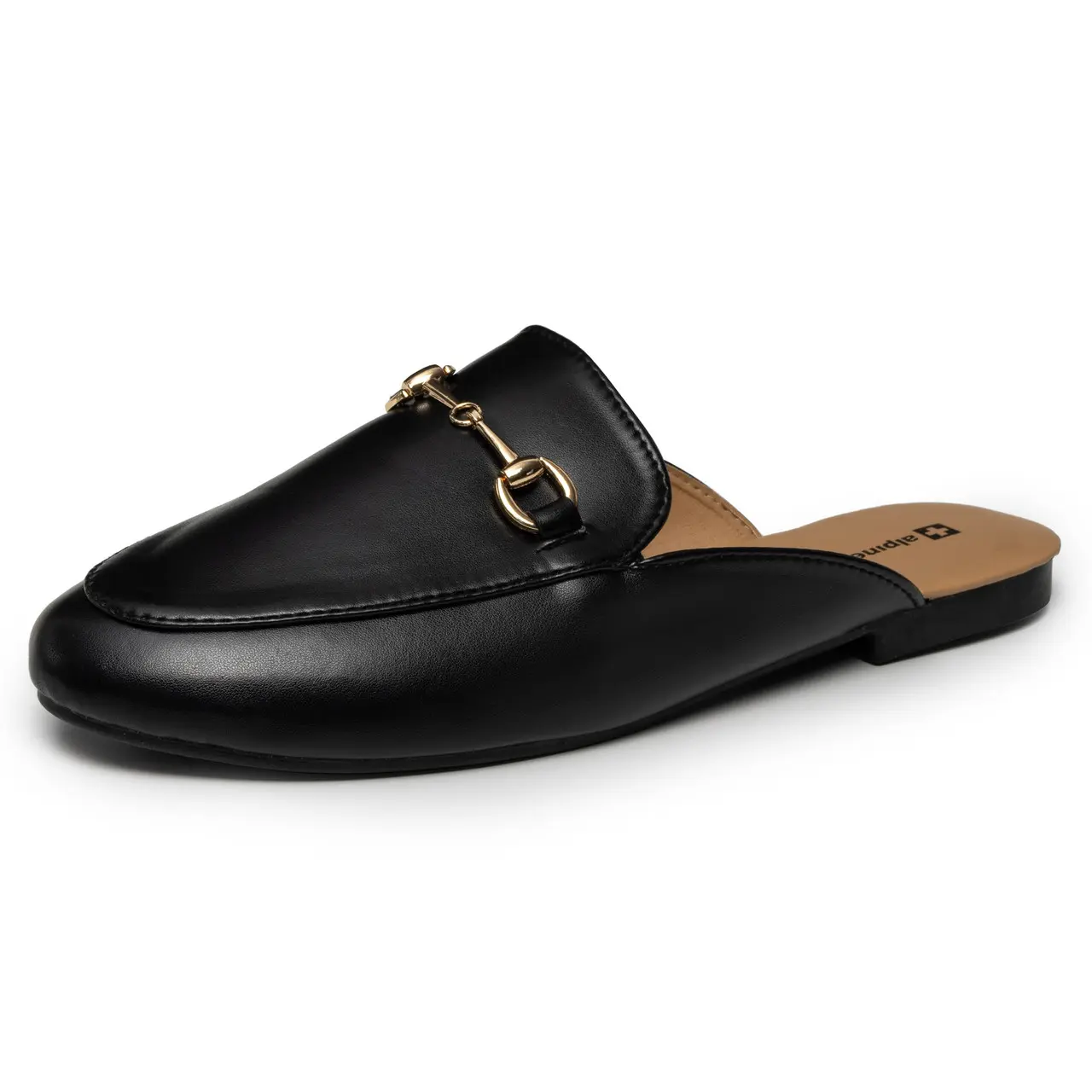 Alpine Swiss Erin Womens Flat Mules Loafers Round Toe Blackless Slide on Shoes Classy Sandals Casual