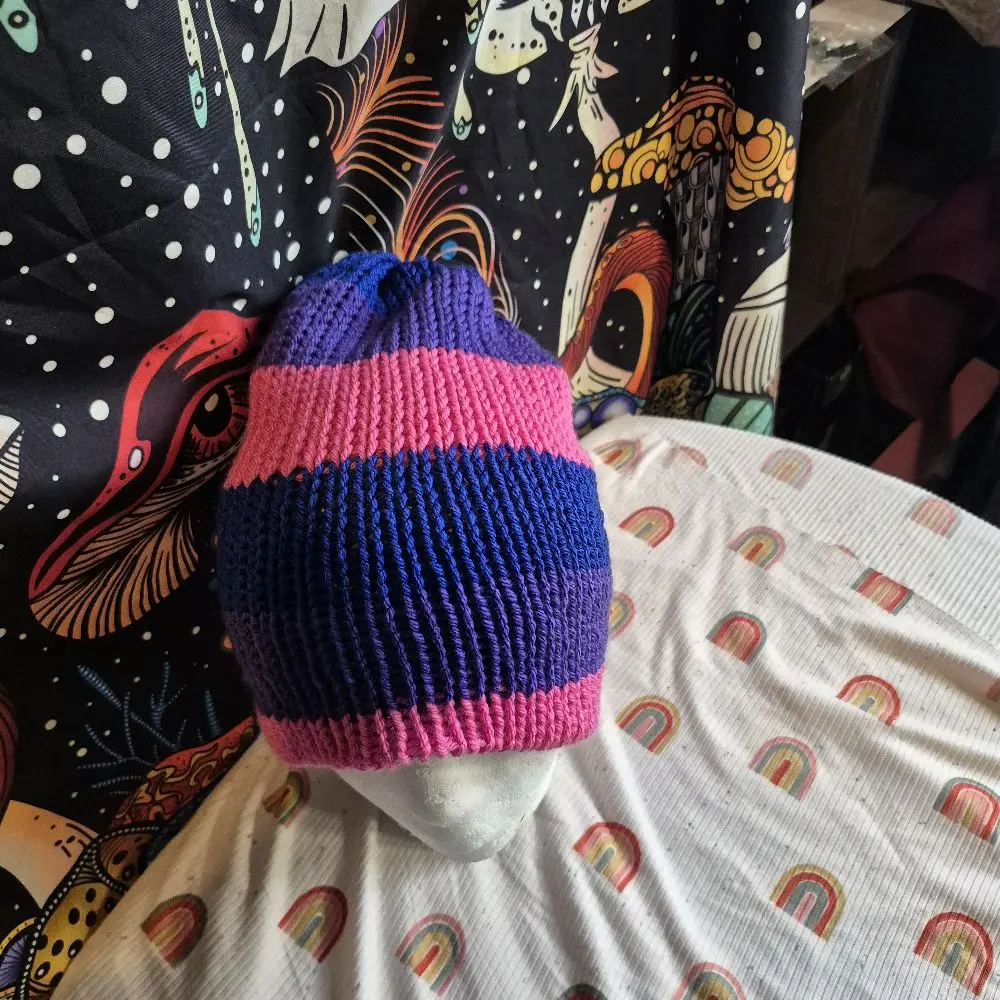 Bisexual/pride beanies. handmade pride beanies variations of color