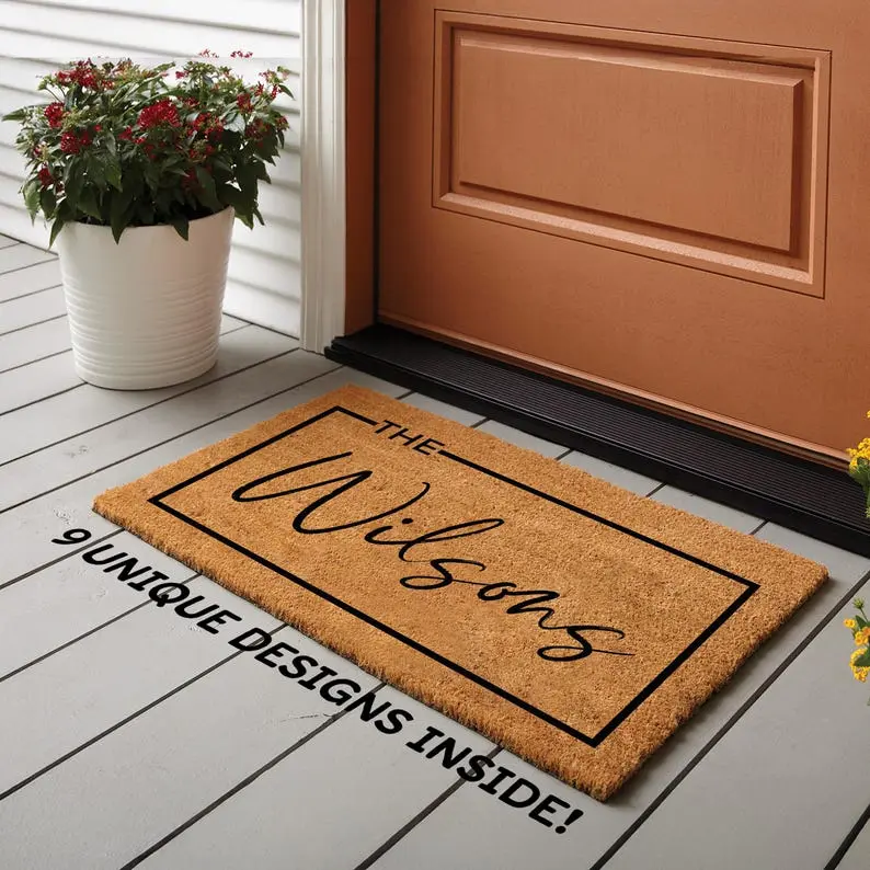 Personalized Door Mat with Family Name, Housewarming Gift Home Decor, Wedding Gift for Couples, Custom Welcome Doormat w/ Anti-Slip Backing