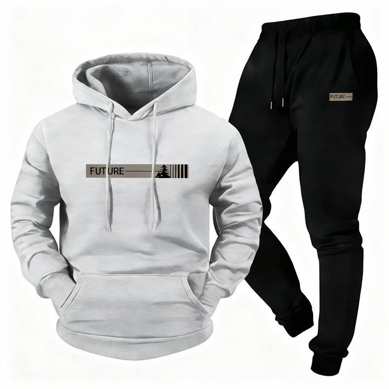 Men's Printed Hoodie & Joggers Set - Casual Long-Sleeve Athletic Top with Pockets Summer Lounge Tracksuit Summer Tracksuits Sportswear Indoor Outdoor Sportswear Running Fitness