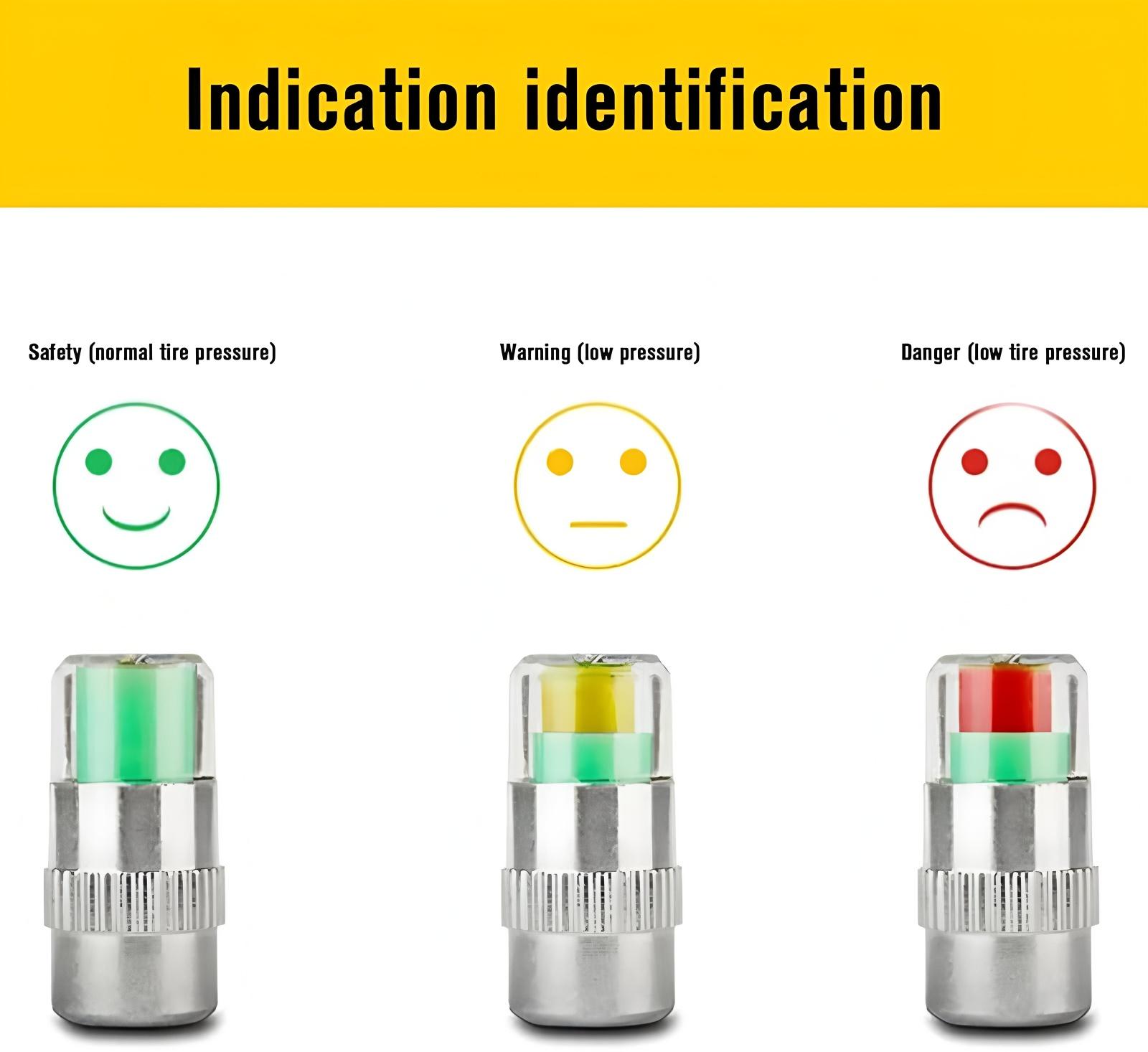 Car Tire Pressure Monitor Valve Stem Caps Sensor Indicator 4Pcs 3 Color Eye Alert for Vehicle Safety and Fuel Efficiency Car Tire Inflator