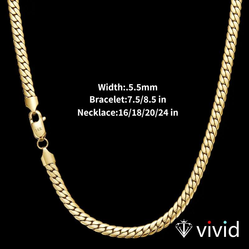 Width 5.5mm gold-plated 14K Cuban necklace and bracelet Vintage Feel Stainless Steel Anti-Rust Technology Christmas Gift for men and women , Length 16/18/20/24 inches