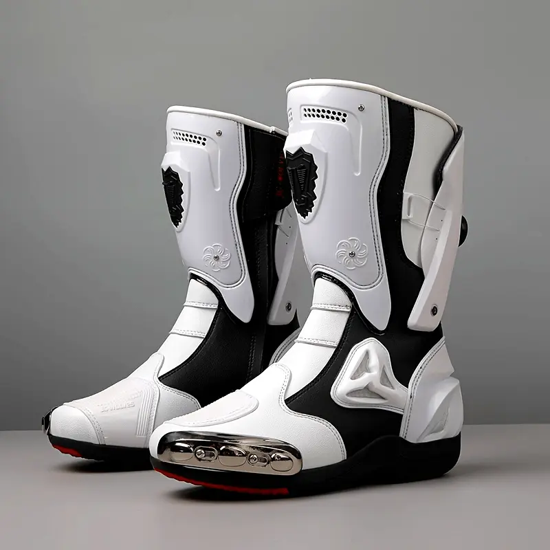 High-Top Leather Motorcycle Boots for Men and Women, Protective Athletic Riding Shoe with Rubber Soles for Road and Track Racing, Footwear, Closed,safetycomposite,suretrack,off-shoulder,height,,fit,comfortable,brown,please,solid,y2k,all-match