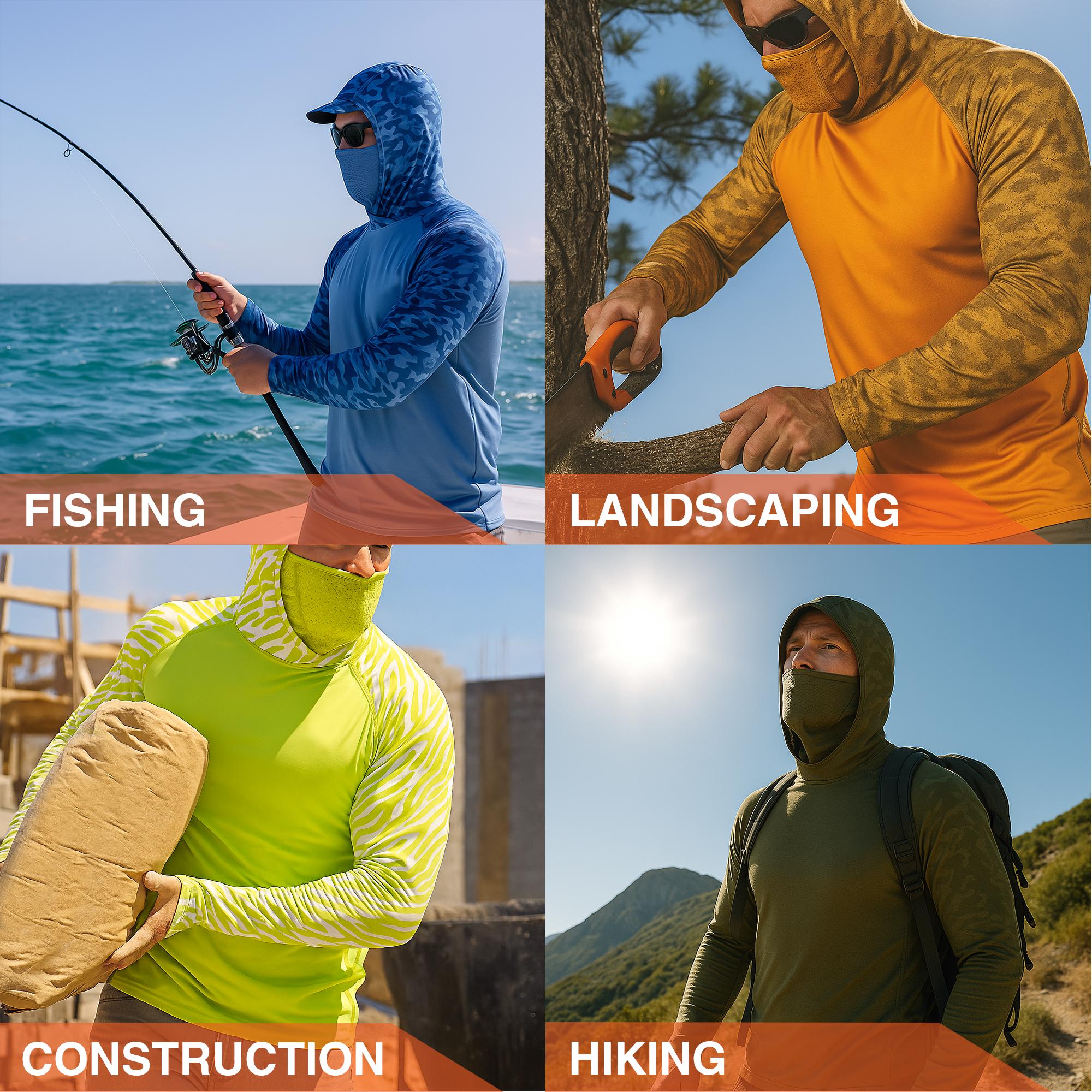 RODEEL 915 Sun Hoodie Shirts w/ Mask Neck Gaiter Men UPF 50+ UV Protection Long Sleeve Lightweight Quick Dry Moisture Wicking Breathable Cooling Athletic Activewear for Outdoor Sport Fishing Boating Hiking Cycling Construction Roofing Farming Tree Service RODEEL 915 Sun Hoodie Shirts w/ Mask Neck Gaiter Men UPF 50+ UV Protection Long Sleeve Lightweight Quick Dry Moisture Wicking Breathable Cooling Athletic Activewear for Outdoor Sport Fishing Boating Hiking Cycling Construction Roofing Farming Tree Service