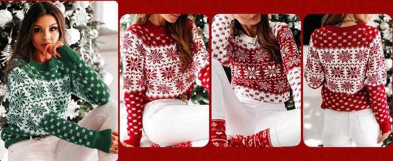 ZAFUL Womens Ugly Christmas Sweater Cedar Snowflake Pattern Knitwear Long Sleeve Winter Pullovers 100% Acrylic Soft Knitted Fabrics Super Comfortable Easy Care