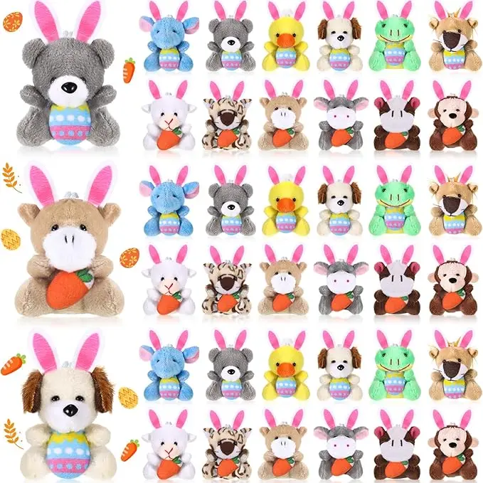 36 Pcs Easter Mini Stuffed Animal Easter Basket Stuffer Easter Party Favors Tiny Plushies Doll for Classroom Exchange Gift Party Festival Decor