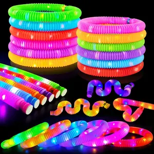 6/12/24Pcs Light Up LED Pop Tubes Glow in The Dark Sensory Toys for Kids Party Favors Birthday Halloween Goodie Bag Fillers