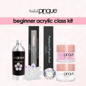 Tickled Pinque Beginner Acrylic Class Kit - Includes Crystal Lotus Dappen Dish, Nail Liquid, Size 10 Brush, Core Powders for Structured Nails