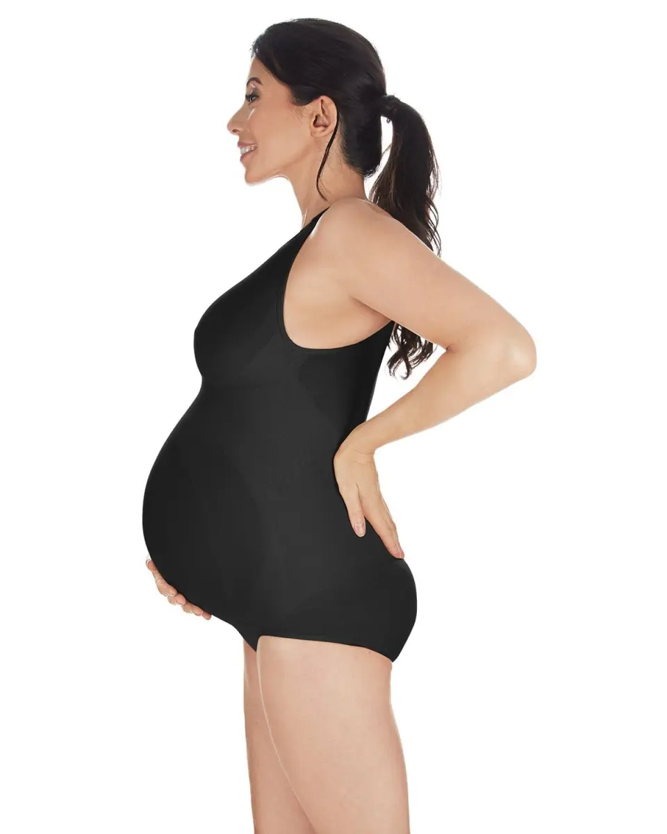Memoi Women's Sleeveless Maternity Bodysuit - Comfortable Nylon Spandex Elastic-Fit Compression Body Shaper with Belly Support & Adjustable Gusset, Tumble Dry, Shapewear, Full Coverage