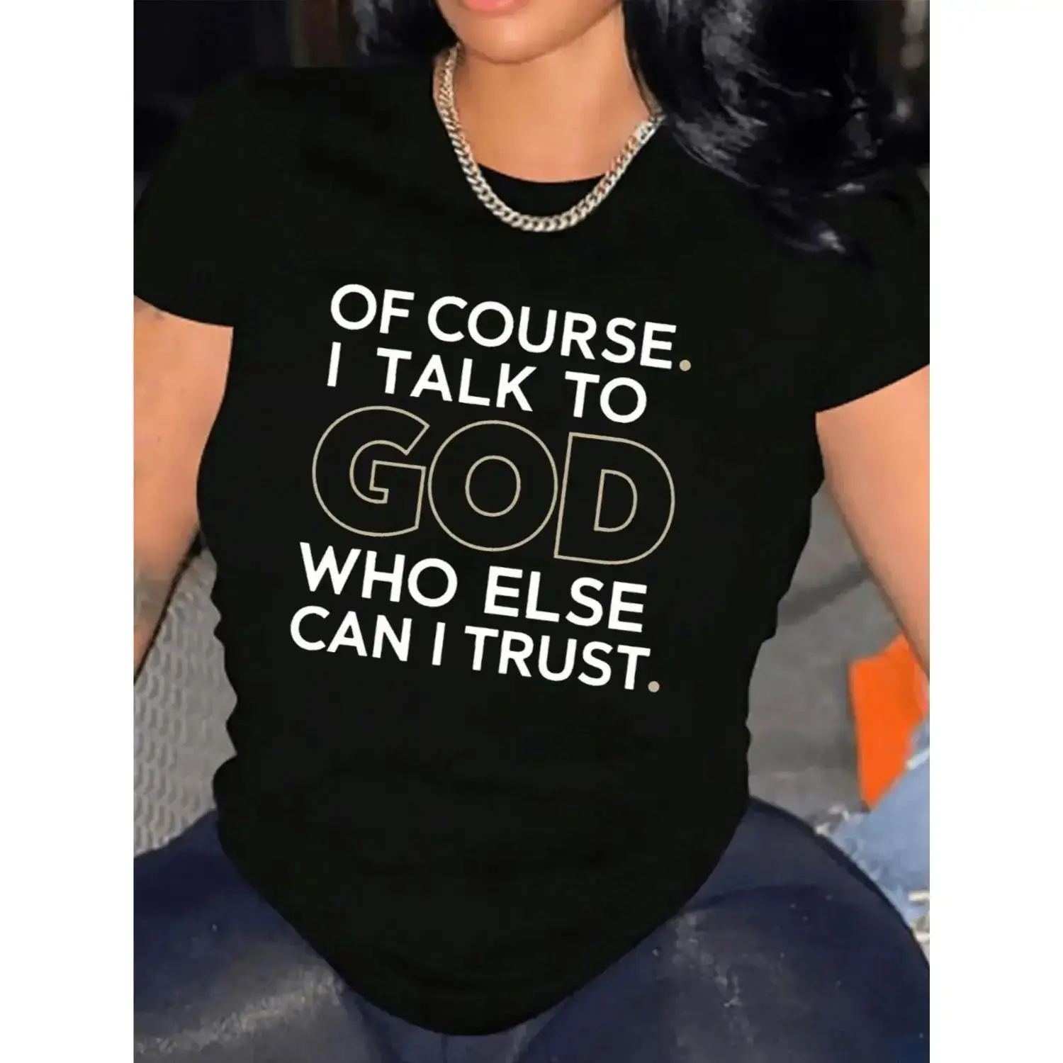 Women's Casual T-Shirt in Soft Cotton Blend, Slim Fit Crew Neck Short Sleeve Top, Breathable and Lightweight for Everyday Wear, Check