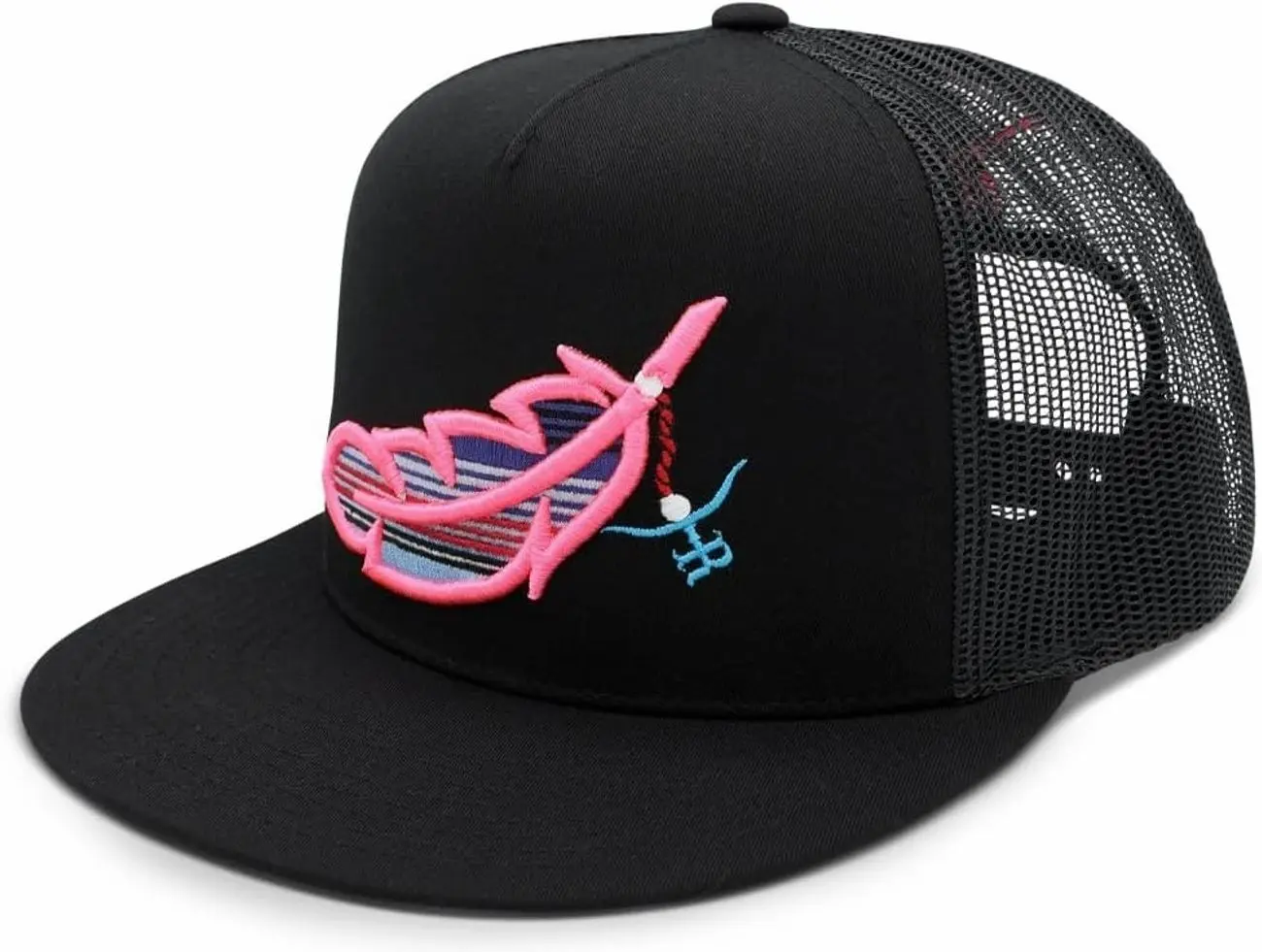 The Rancher Hat Co. Feathered Outlaw Flat Bill Trucker Hat - High Profile Snapback Western Cap