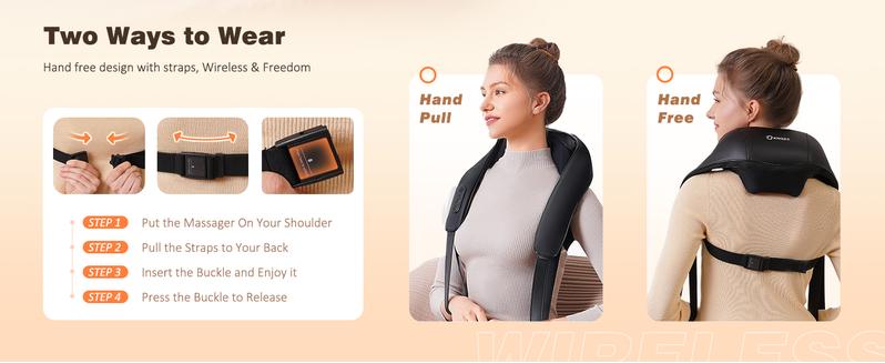 KNQZE KNB1 Cordless Neck and Shoulder Massager with Graphene Heating & 4D Shiatsu Kneading for Back Shoulder Leg Pain Relief Portable Massage Machine Gift for Dad Mom Friend