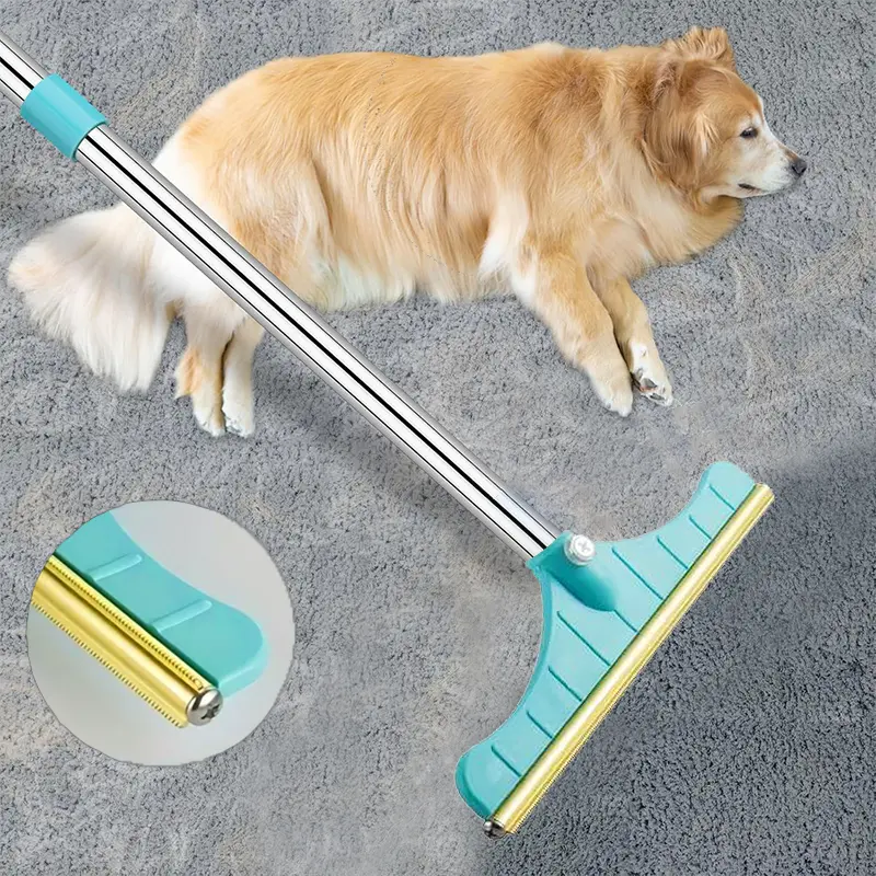 Pet Hair Carpet Rake, Adjustable Handle Carpet Rake 47" Long Handle, Reusable Fur & Lint Cleaner for Dog & Cat Hair on Rugs, Carpets & Sofas, No More Kneeling or Bending