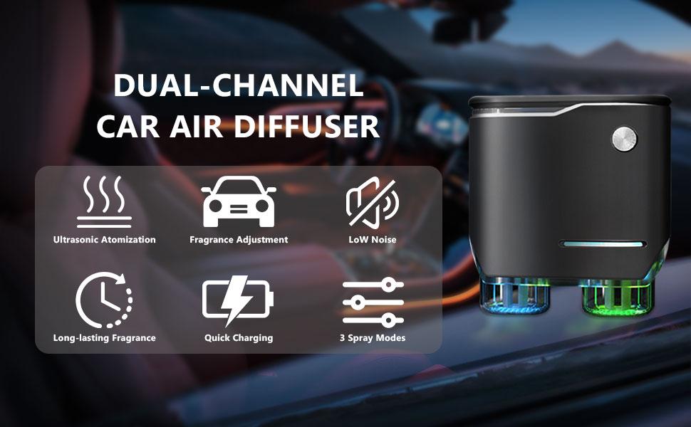 New Car Air Freshener Diffuser, Dual Sprayer Car Aroma Diffuser with 4/8 Essential Oils,Car Interior Accessories,Luxury Aromatherapy Gift Woody Fruity Aromatic