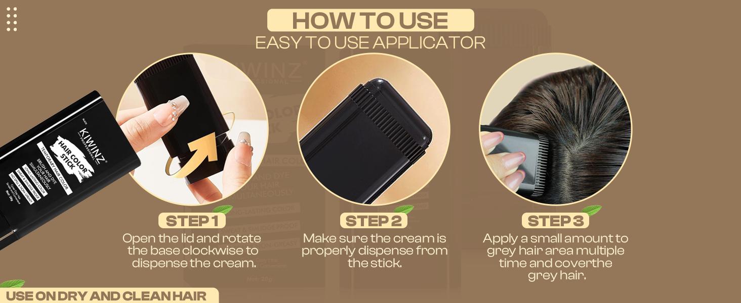 KIWINZ PROFESSIONAL 2-in-1 Hair  Stick Portable Waterproof Sweat-Proof for Gray and White Hair  mexican eelhoe dye color shampoo