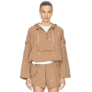 The Great The Embroidered Trailhead Pullover in Khaki With Daisy Embroidery