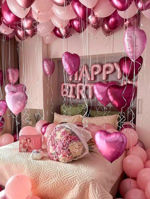 49 Pcs Pink Birthday Decorations Balloon Set with Heart Balloons and Metallic Pink Balloons, 16 Inch Pink Birthday Decor for Party, Baby Shower, Bridal Shower, Wedding, Photo Backdrop