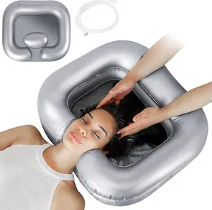 Inflatable Shampoo Basin Portable Hair Wash Basin for Bedridden and Elderly with Neck Support and Drain Hose Collapsible Hair Washing Sink