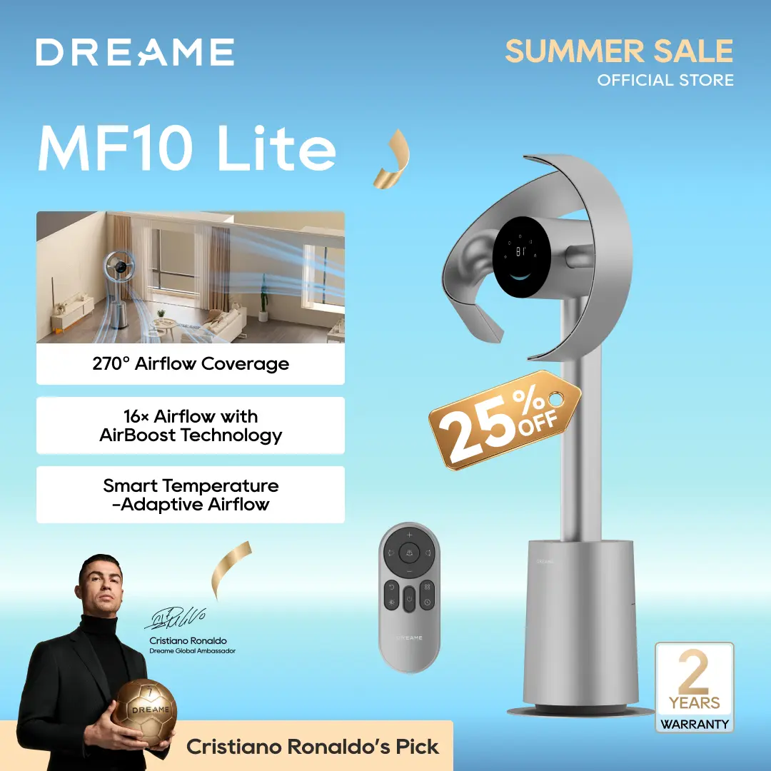 DREAME MF10 Lite Bladeless Tower Fan for Bedroom, Indoor Use Smart Standing Fan with 270° Spatial Airflow, 59ft/s High Blast, 65w Power, Auto Temp Adjust, 10 Speeds, 3 Modes, MF10-Beige,back to school,back to school haul