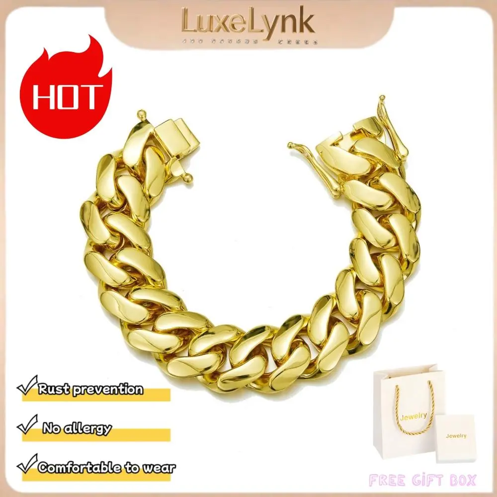 14k gold-plated Cuban necklace, men's thick bracelet, lock design, new electroplating process, waterproof and anti-rust treatment, 18/20/22mm extra thick style, 7.5/8.5/9.5/10.5 inch available, Valentine's Day gift