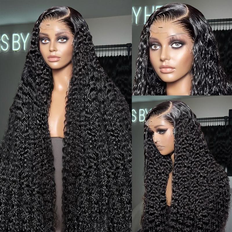 13x4 Kinky Curly Frontal Wig Transparent Lace Wig 180% Density 30 32 34 Inch Extra Long Curly Human Hair For Black Woman Pre-Plucked Curly Human Hair Wig Adjustable Straps Ready to Style