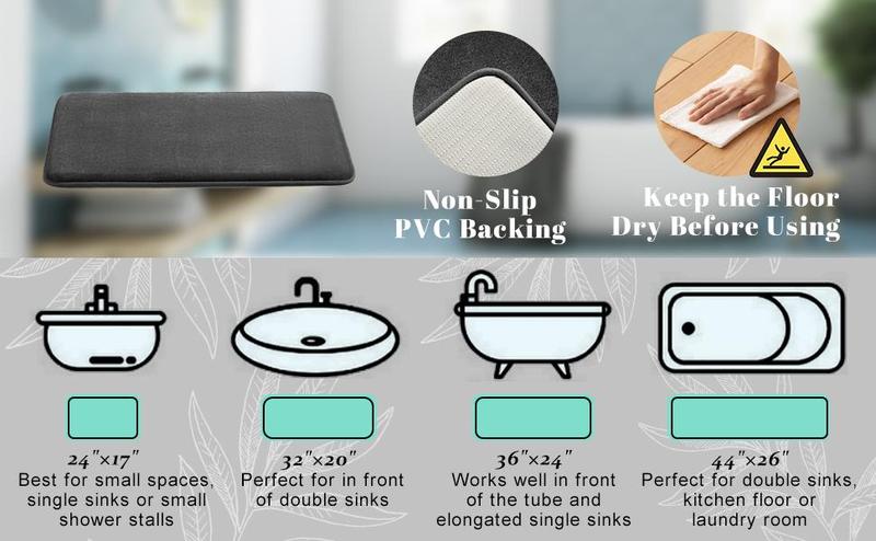 Shilucheng Cozy Memory Foam Bath Mats & Rugs - Ultra Absorbent & Anti-skid, Soft Velvet Unique Rug for Bathroom/Kitchen/Bedroom Floor, Wash Free