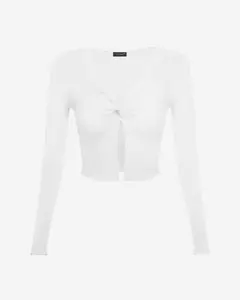 Joss Twist Front Knit Top - Snow White