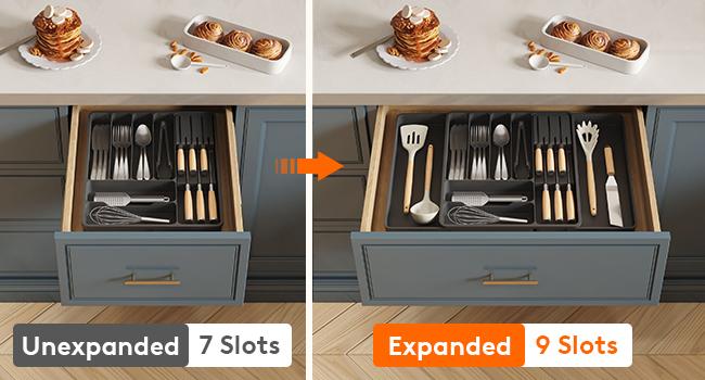 Lifewit Silverware Organizer for Kitchen Drawers, Expandable Utensil Tray with Removable Knife Block, Adjustable Cutlery & Flatware Holder, Large