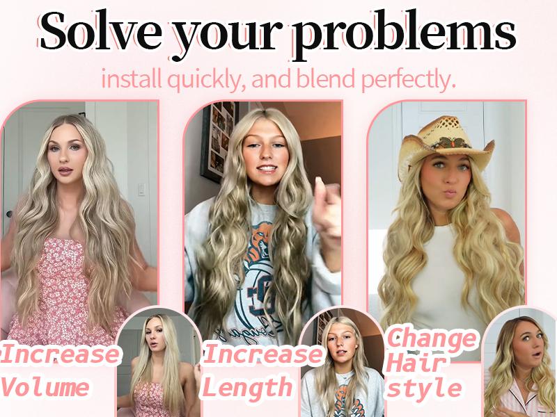 [KooKaStyle] Beach Blonde Hair Extensions Clip in Synthetic Highlight Hair Extensions Long Wavy 4PCS Thick Hairpieces 20 Inch for Women