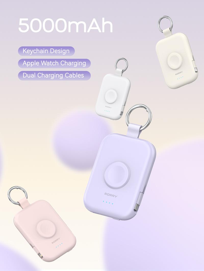 RORRY Portable Charger 5000mAh Keychain Power Bank with Integrated Wireless Charging for Apple Watch & iPhone 17-11 Series Compact Travel Friendly Design Perfect Gift Valentinesdaygift RORRY Portable Charger 5000mAh Keychain Power Bank with Integrated Wireless Charging for Apple Watch & iPhone 17-11 Series Compact Travel Friendly Design Perfect Gift Valentinesdaygift