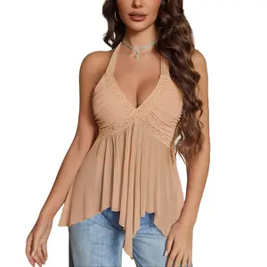 Avidlove Halter Tops for Women Sexy V Neck Sheer Mesh Going Out Outfits Sleeveless Clubwear