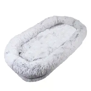 Human Dog Bed, Washable Faux Fur Dog Bed for People Doze Off, Napping Orthopedic Dog Bed,71''x45''x14'' Size Fits You and Pets (Grey) - Blankets and Pillows NOT INCLUDED
