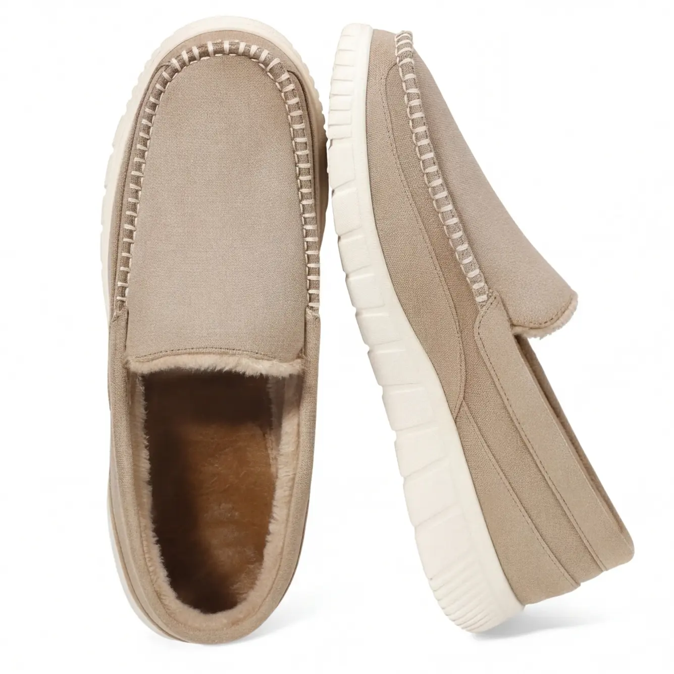 Men's Faux Suede Moccasin Slippers - Plush Fleece Lining, Non-Slip Rubber Sole, Indoor-Outdoor Slip-On Shoes