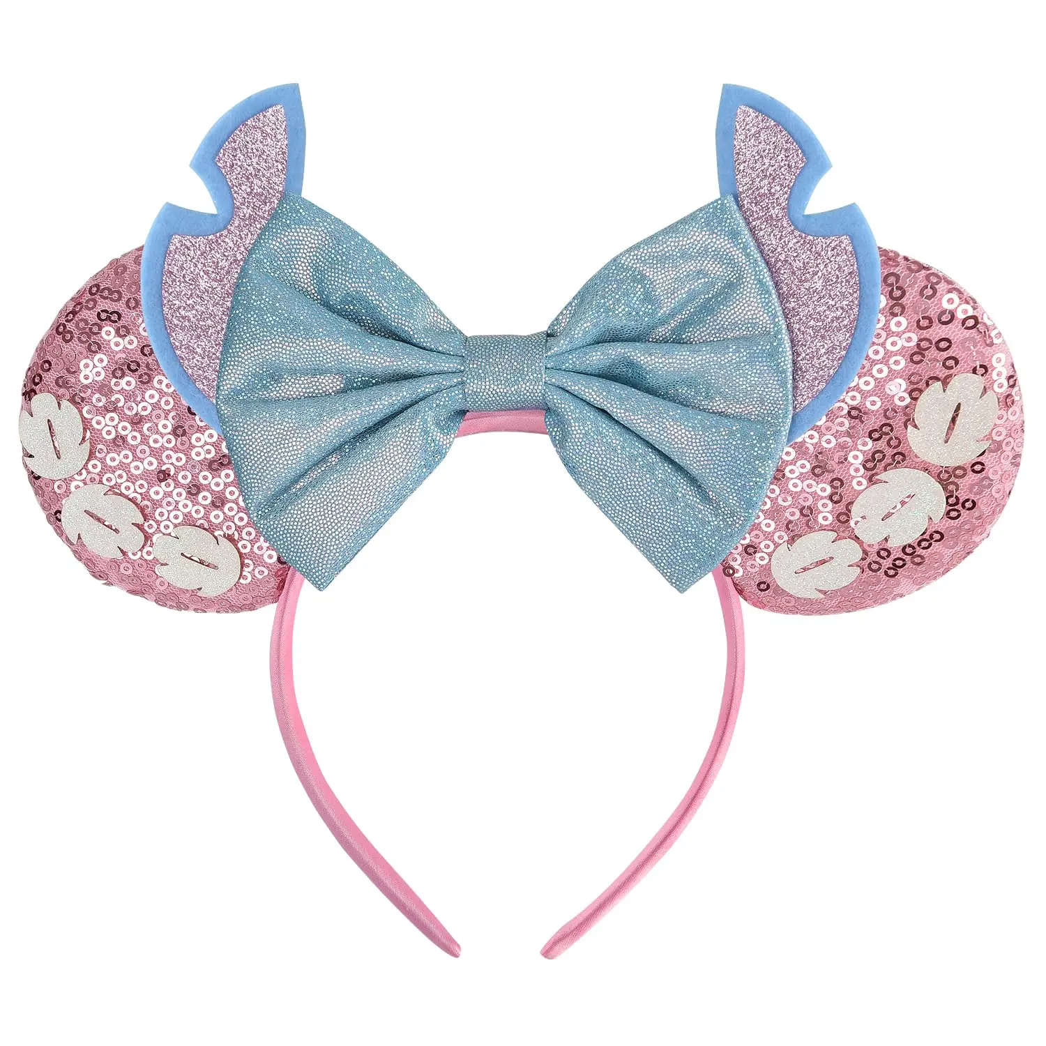 Pink Stitch Rose Gold Hair Styling Headband - Fashion Headbands with Sequin Ears, Plastic/Nylon Material, Unisex One Size Fits All, 1 Count, Ideal for Women's Birthday Party Gifts