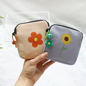 Portable Makeup and Sanitary Napkin Storage Bag  Canvas Pouch for Menstrual Pads Feminine Period Supplies Cosmetics and Travel Storage cute multi-functional Floral zipper makeup organizer