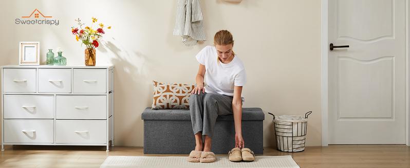 Foldable Storage Ottoman Bench - Large Ottoman Chest for Bedroom, Sofa Footrest, Shoe Bench & Hidden Storage Chest in One,End of Bed - Padded Seat Foo