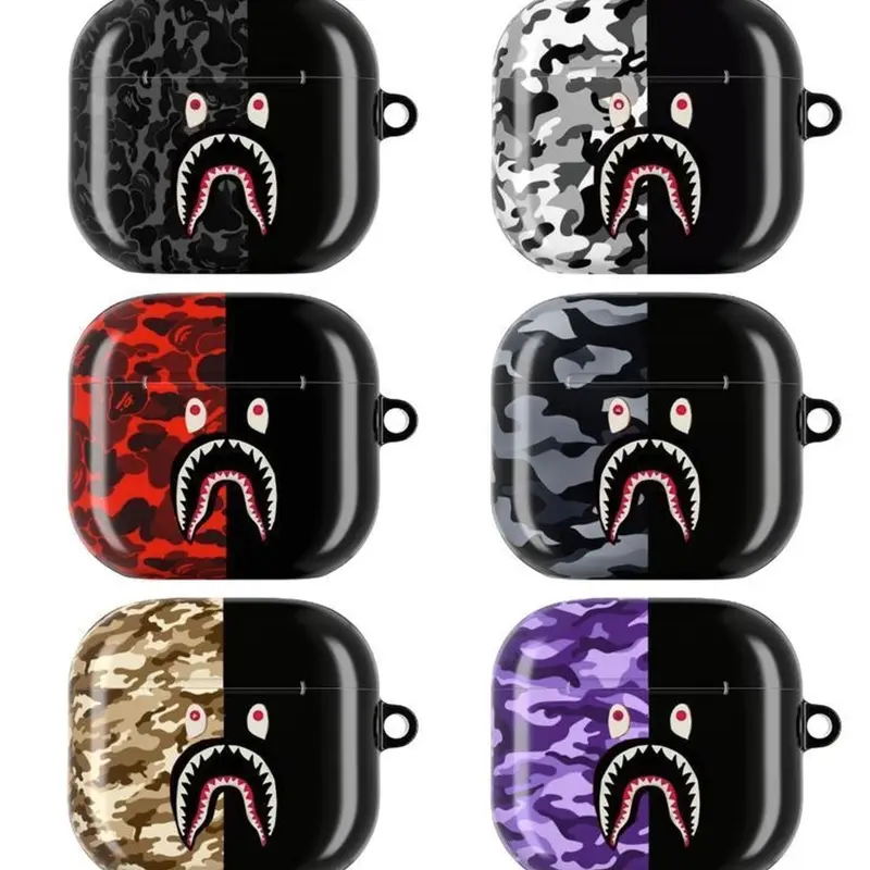 Camo Streetwear AirPods Case | Bold Shark Mouth Icon with Military Camouflage Patterns | Urban Hypebeast Cover For AirPods 1 2 3 4 & Pro Gen 1 2 3 PMDWE8