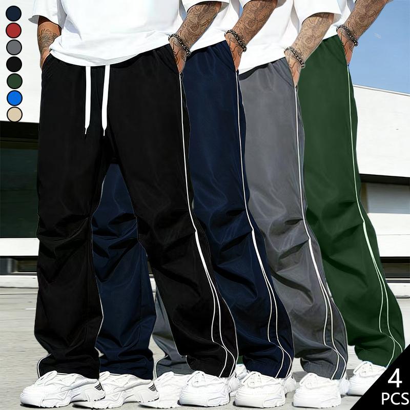Men’s fashion loose pants with side stripes, comfortable breathable casual jogger sweatpants for all seasons, suitable for outdoor activities and sporty looks—an ideal gift for a husband, son, or boyfriend