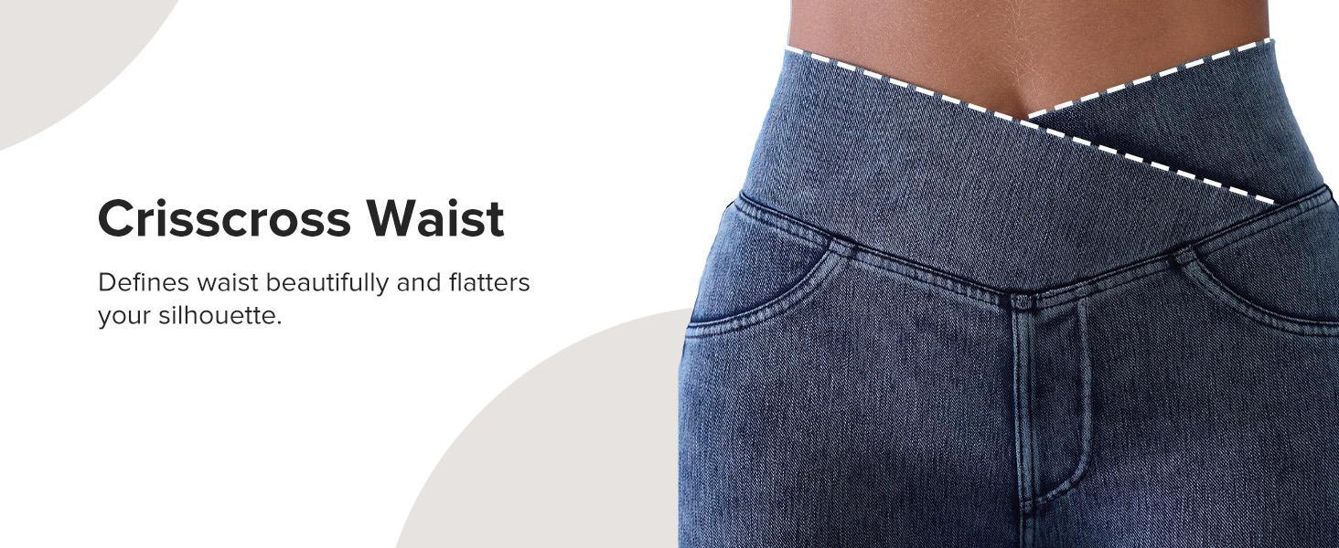 BRXL Women's High Waisted Stretchy Crossover Denim Pants, Flare Bootcut Sports Bottoms with Pockets, Trendy Flattering Streetwear Bottoms BRXL Women's High Waisted Stretchy Crossover Denim Pants, Flare Bootcut Sports Bottoms with Pockets, Trendy Flattering Streetwear Bottoms